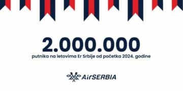 Er Srbija prevezla dva miliona putnika od početka 2024. godine