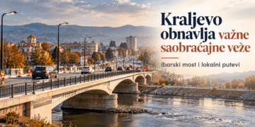 Ilustrativni prikaz Ibarskog mosta i saobraćajne infrastrukture u Kraljevu.